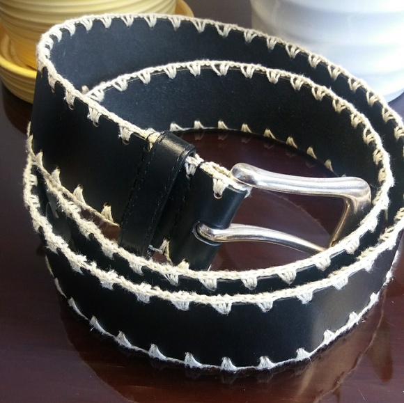 Accessories - Black Leather and Crochet Belt